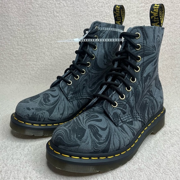 NEW Dr Martens Marble Suede Pascal 1460 Combat Lace Up Boots-Womens 5-Gray/Black - Picture 1 of 12